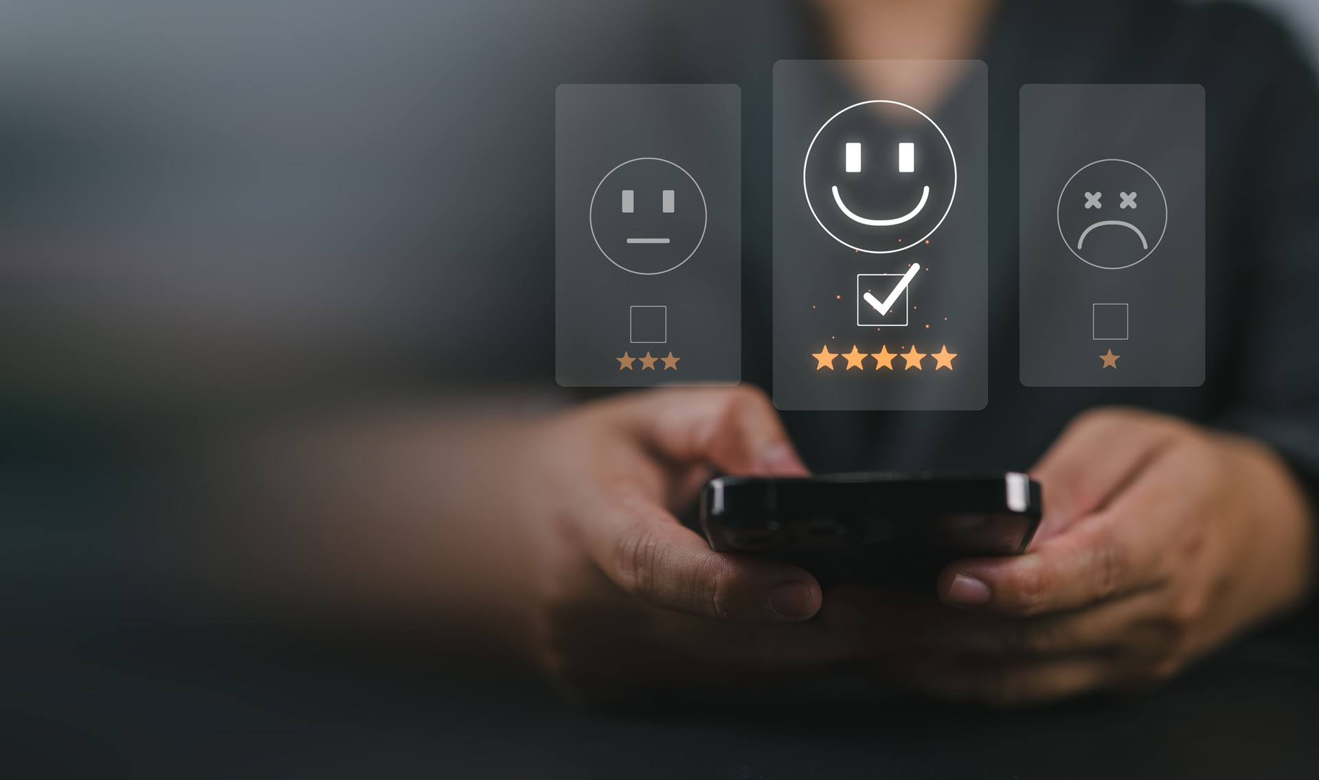 User give rating to service experience on online application, Customer review satisfaction feedback survey concept, Customer can evaluate quality of service leading to reputation ranking of business.